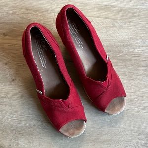 TOMS Wedges - Red Canvas - Size 9